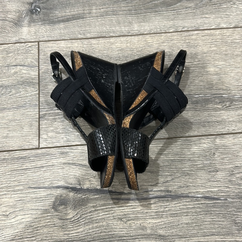 • Mephisto • Open Toe Wedge Sandals Black Leather 38 Women’s - Picture 3 of 4